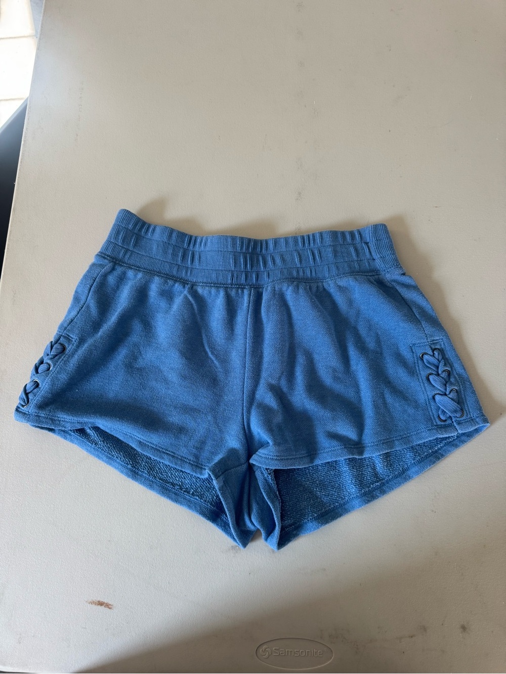 aerie Blue Knit Athletic Shorts with Side Lace-Up Detail